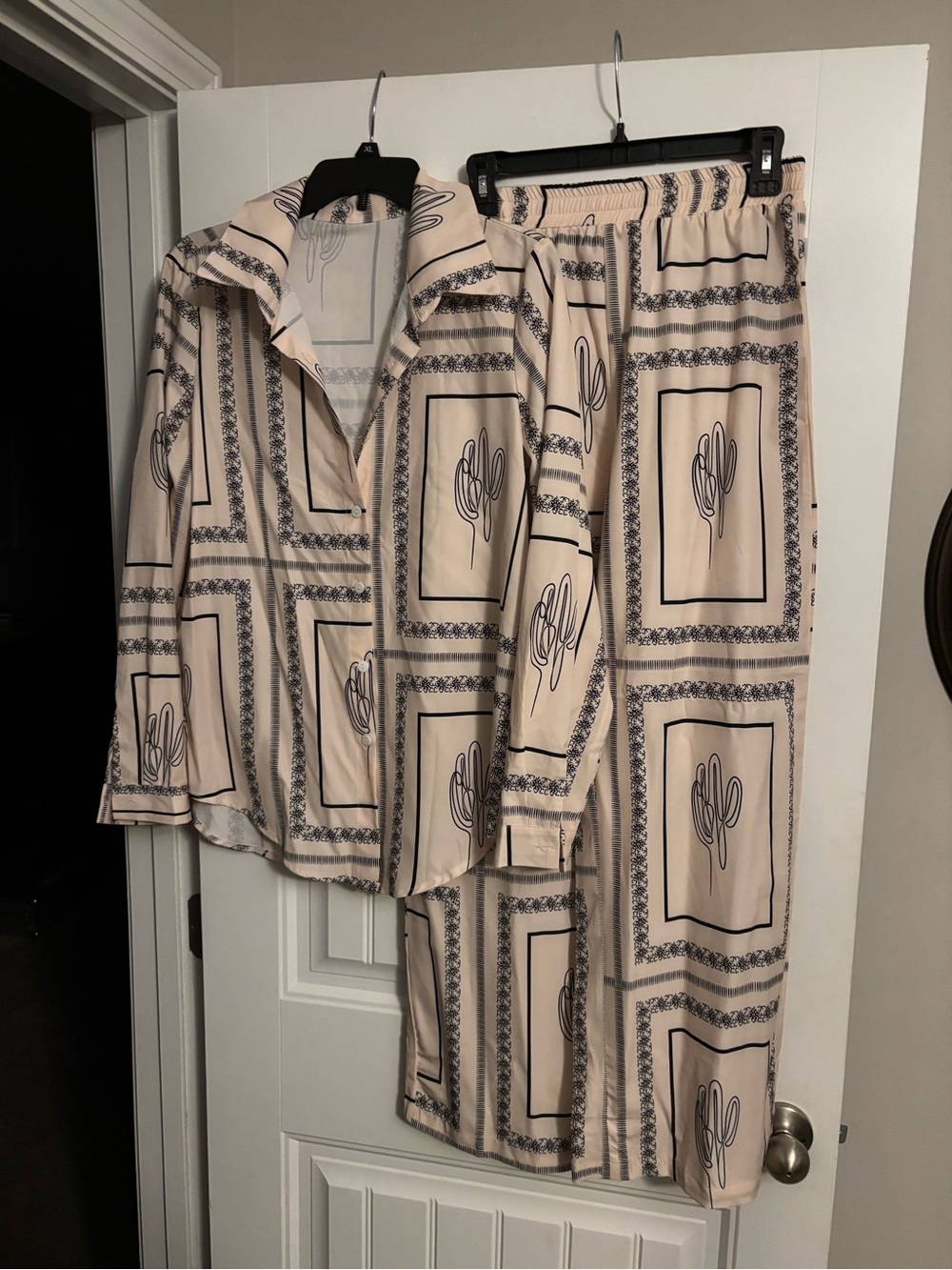 Two-Piece Beige & Black Cactus Print Set